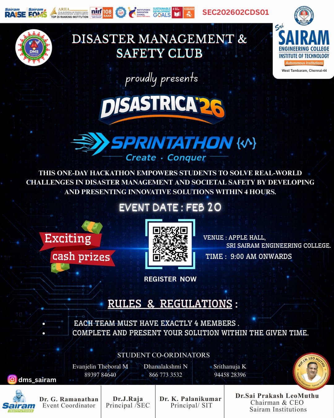 DISASTRICA'26 Hackathon Poster 